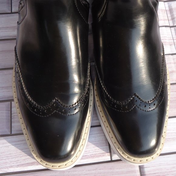 SIZE EU 37. ZARA BASIC wedge cut-out ankle booties buckle wingtip black. - Picture 3 of 16